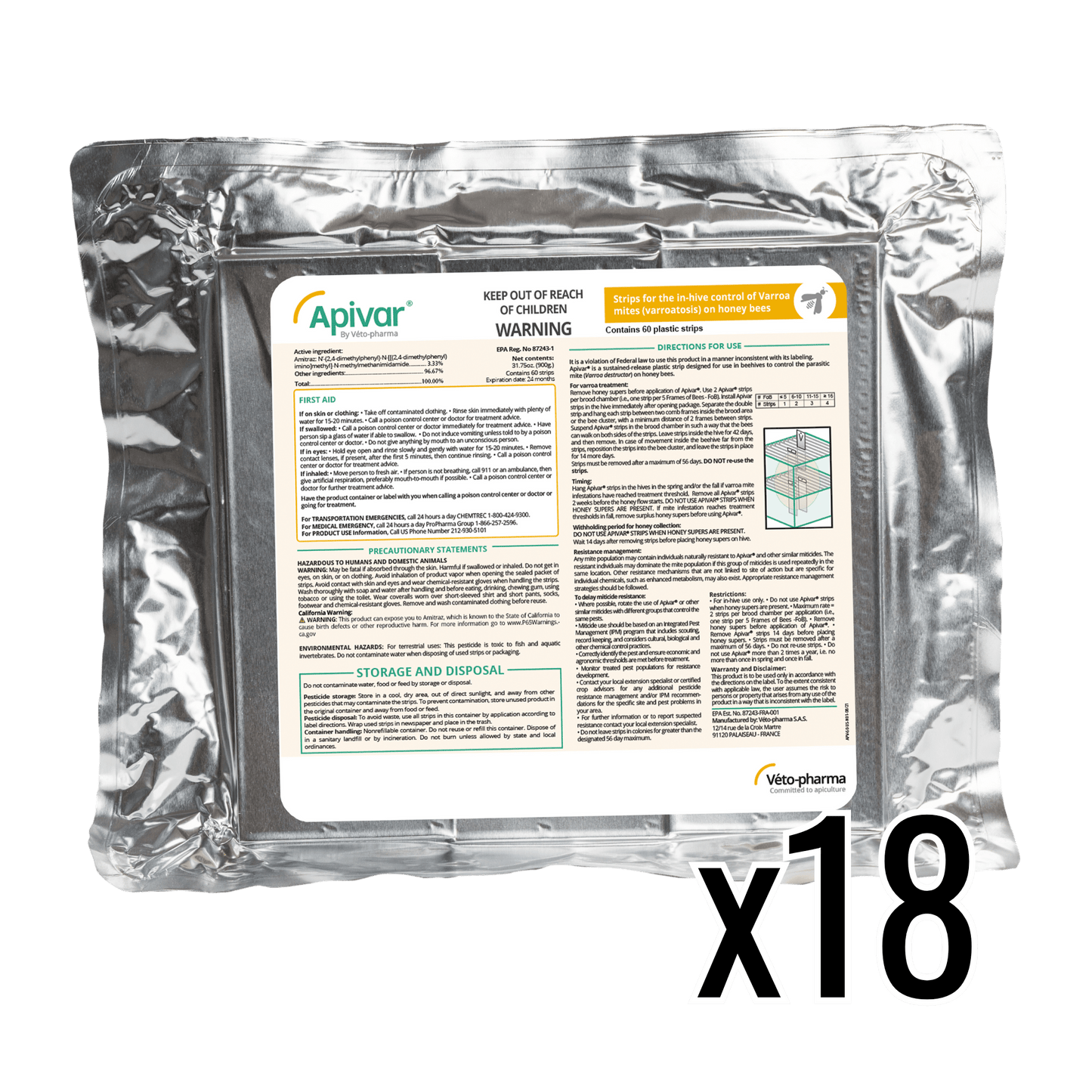 Apivar Original + Apivar 2.0 Varroa Mite Strips - Bitterroot Buzz Bees