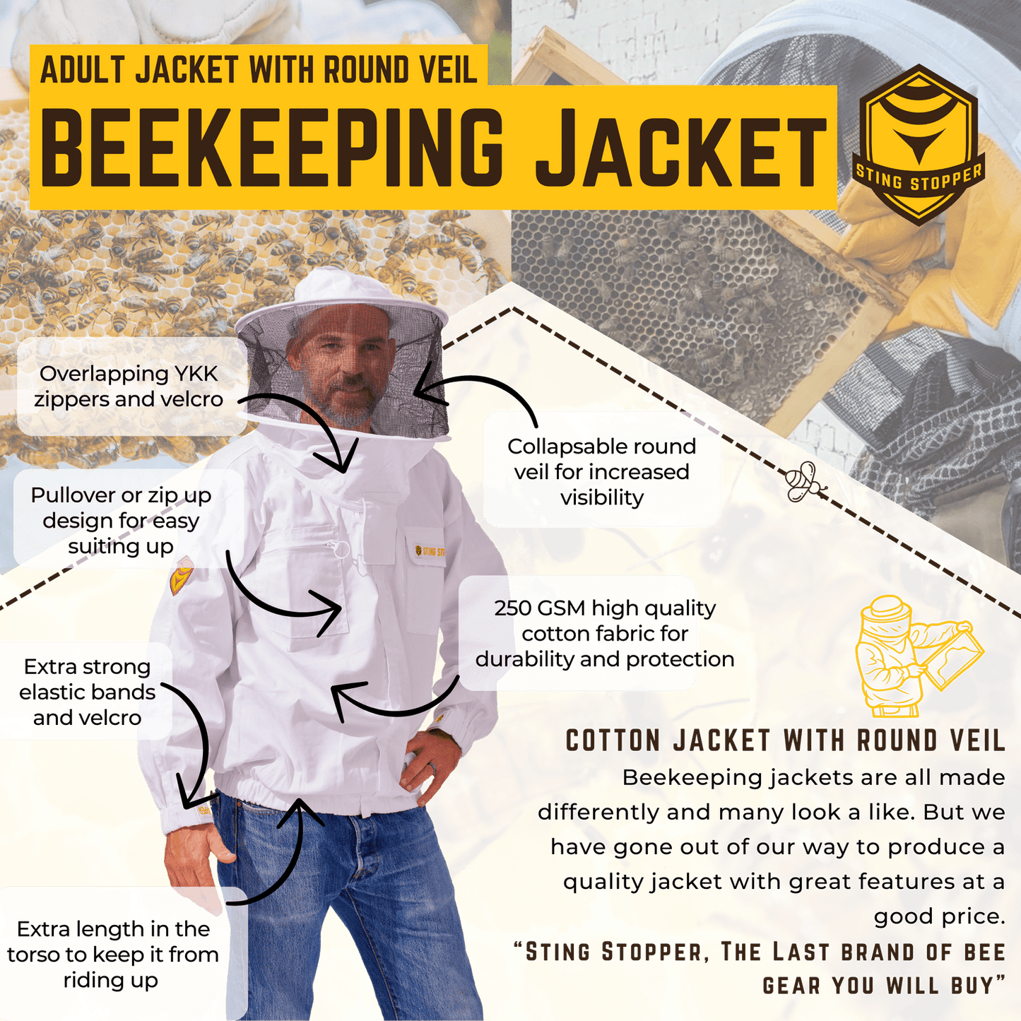 Classic Cotton Beekeeping Jacket with Round Veil - Bitterroot Buzz Bees