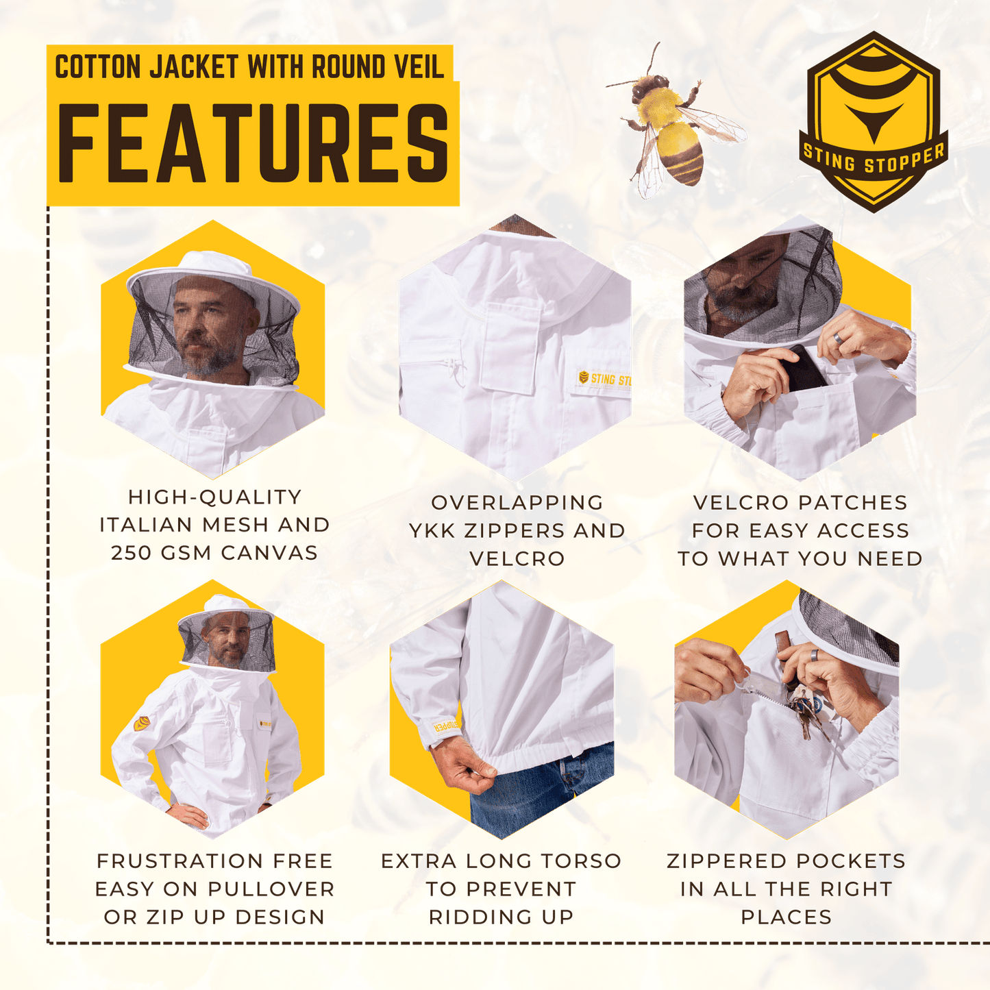 Classic Cotton Beekeeping Jacket with Round Veil - Bitterroot Buzz Bees