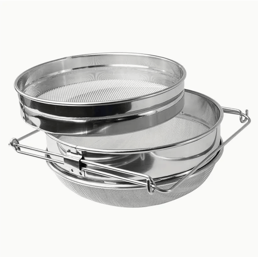 Double Stainless Steel Honey Strainer - Adjustable Beekeeping Sieve with Dual Mesh Filters for Pure Honey - Bitterroot Buzz Bees