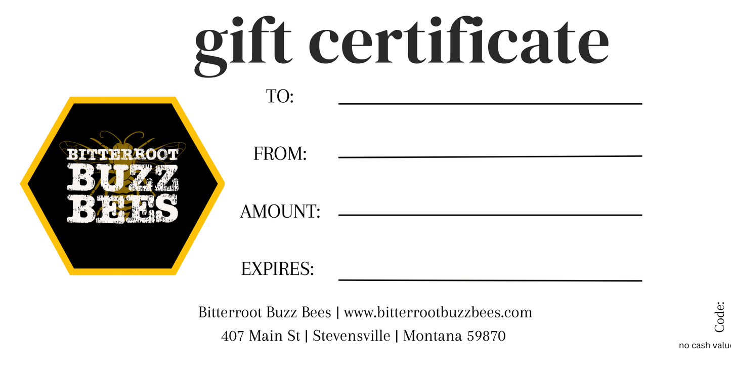 Gift Certificate - Bitterroot Buzz Bees