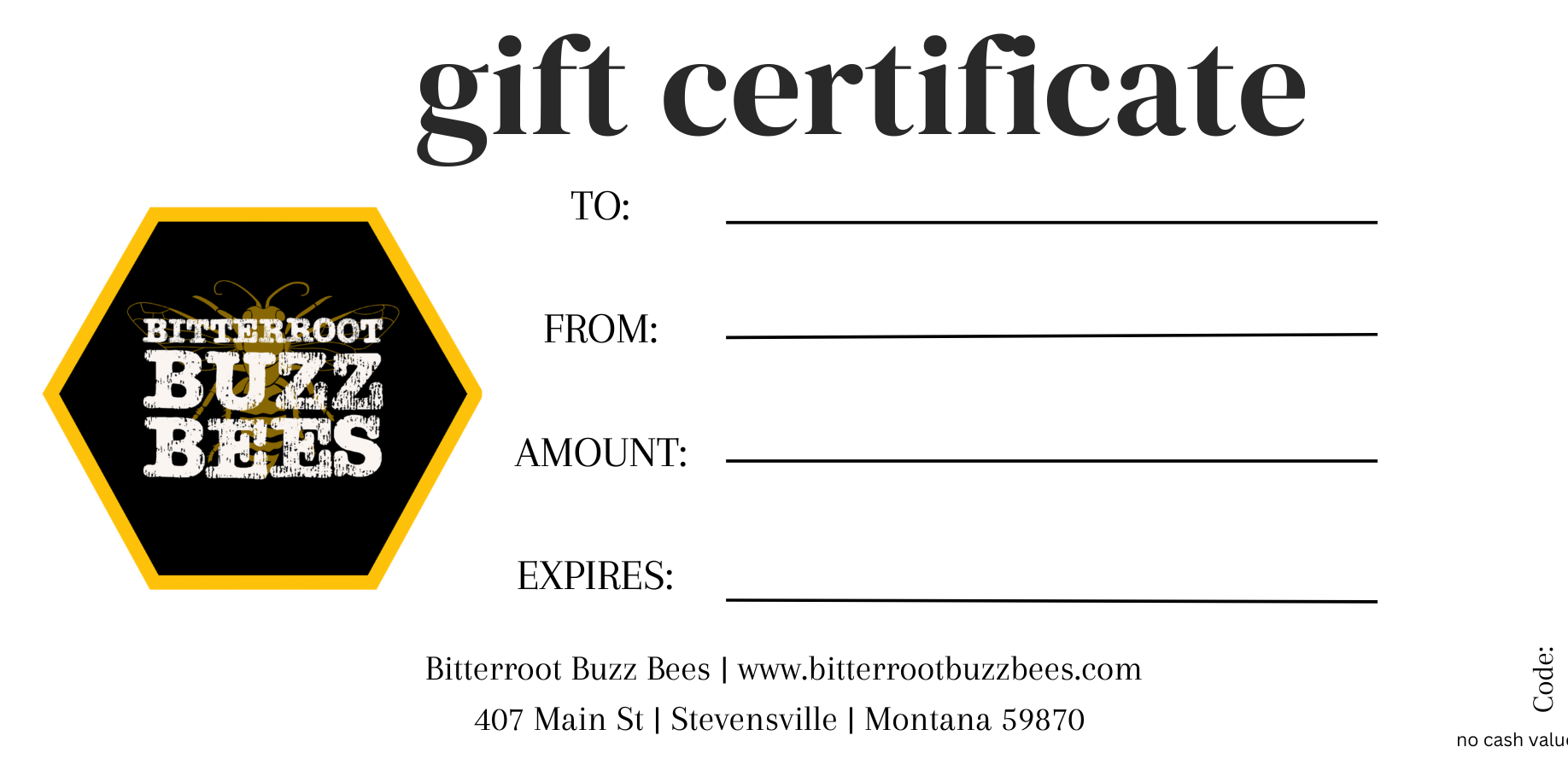 Gift Certificate - Bitterroot Buzz Bees