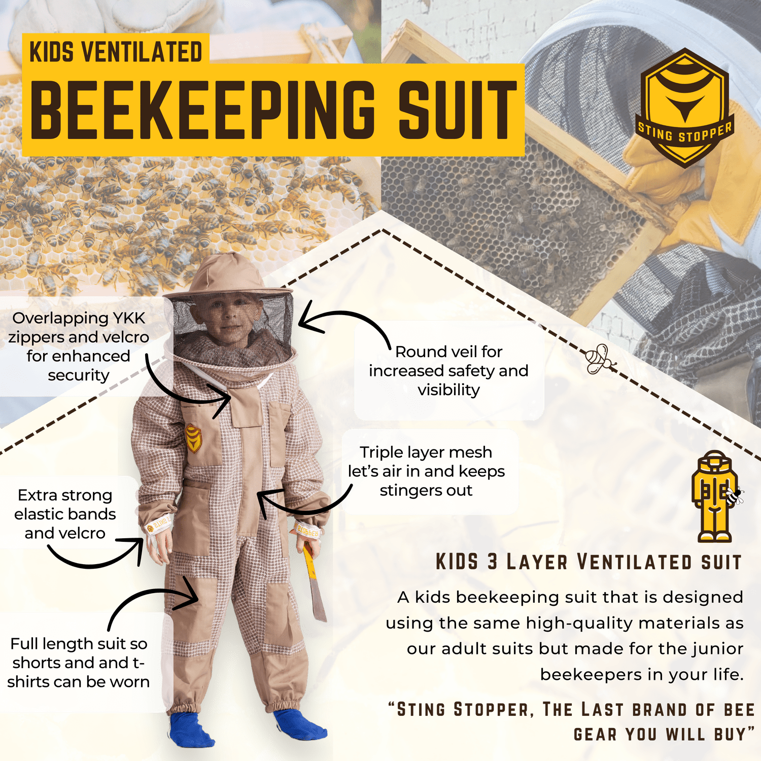 Kids Ventilated Beekeeping Suit - Bitterroot Buzz Bees