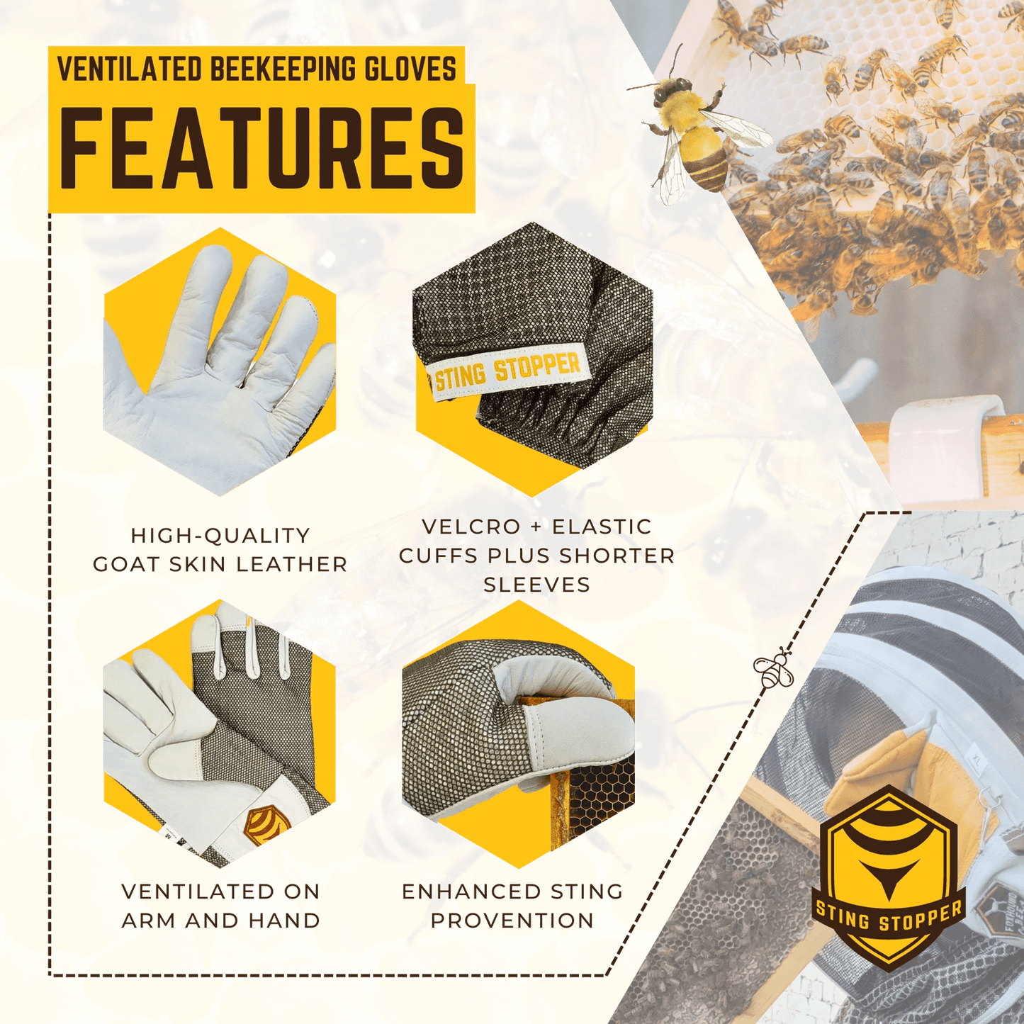 Ventilated Goat Skin Beekeeping Gloves - Bitterroot Buzz Bees