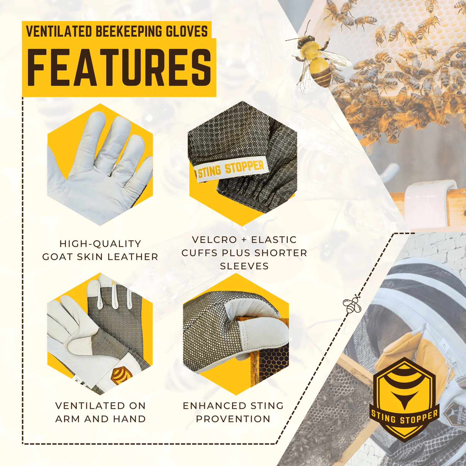 Ventilated Goat Skin Beekeeping Gloves - Bitterroot Buzz Bees